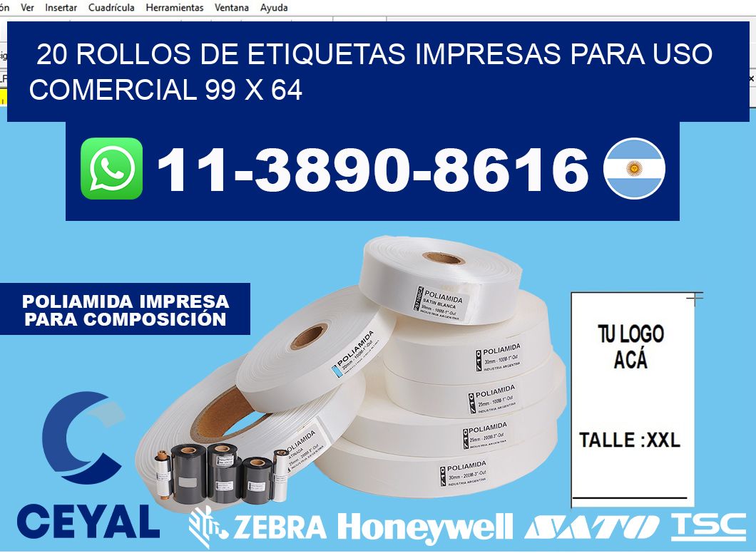 20 rollos de etiquetas impresas para uso comercial 99 x 64