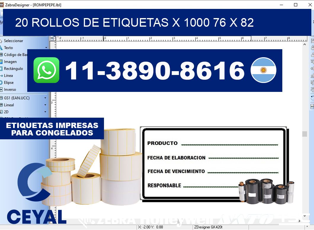 20 rollos de etiquetas x 1000 76 x 82
