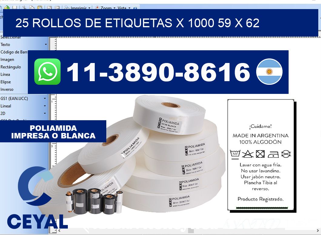 25 rollos de etiquetas x 1000 59 x 62