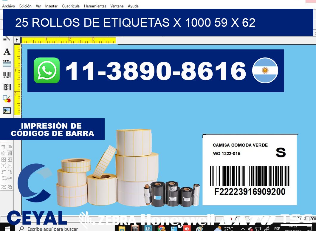 25 rollos de etiquetas x 1000 59 x 62