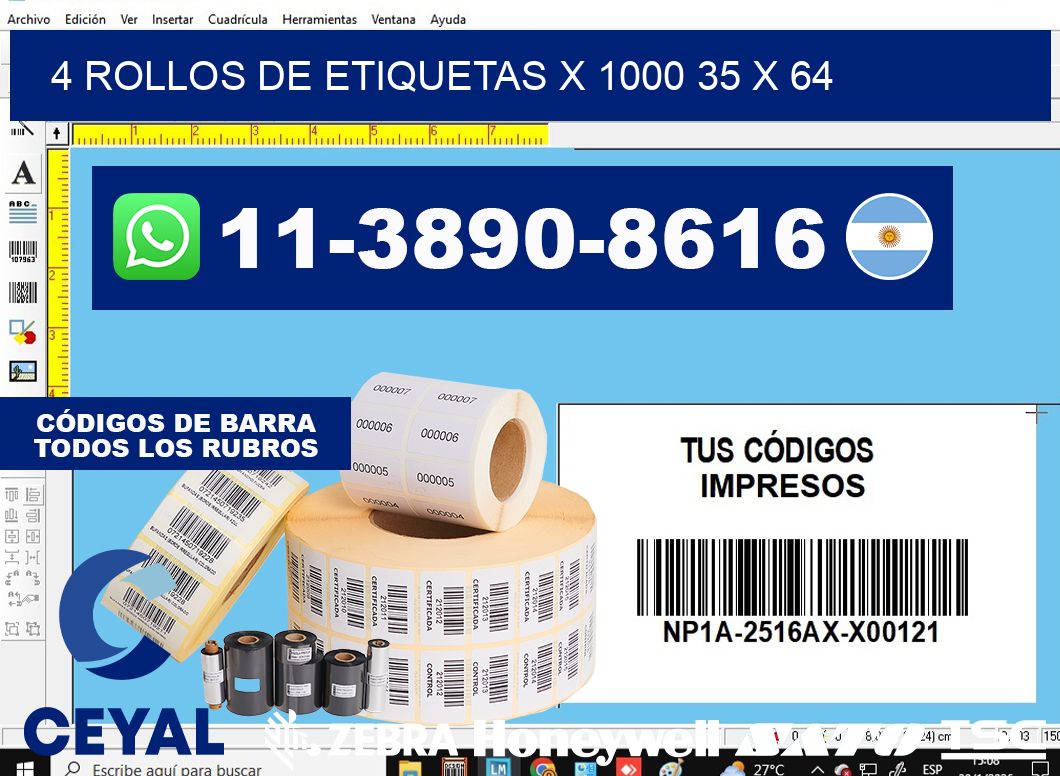 4 rollos de etiquetas x 1000 35 x 64