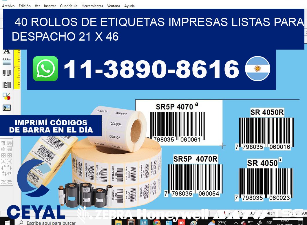 40 rollos de etiquetas impresas listas para despacho 21 x 46