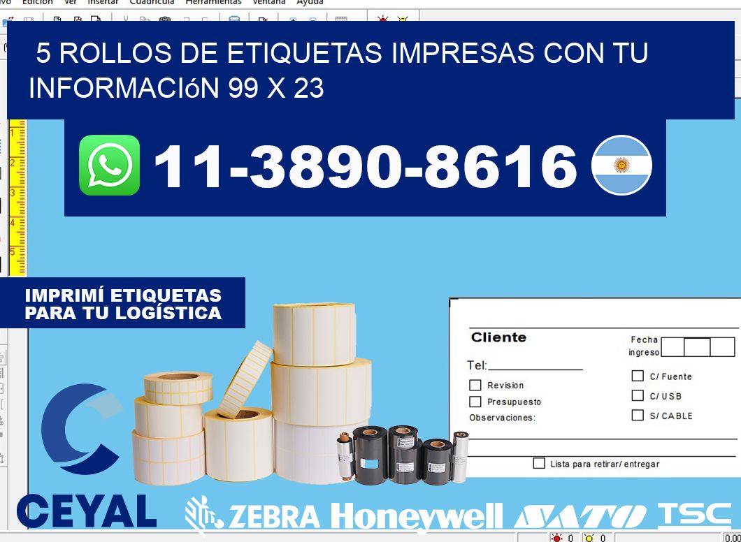 5 rollos de etiquetas impresas con tu información 99 x 23
