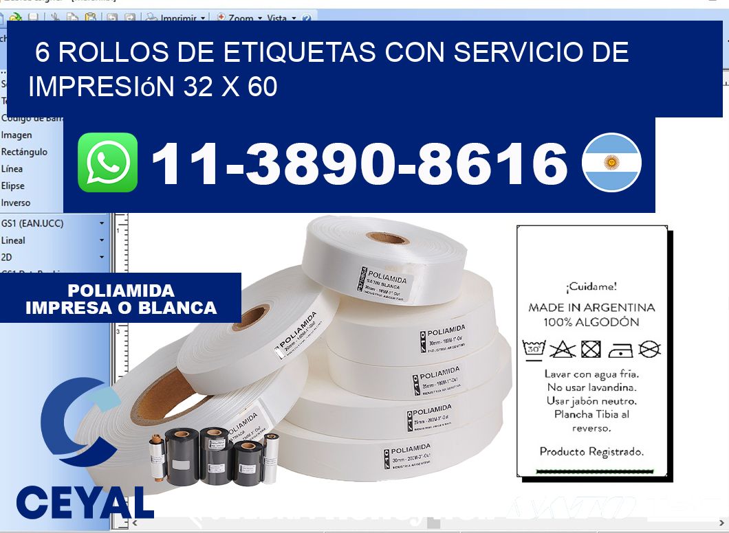 6 rollos de etiquetas con servicio de impresión 32 x 60