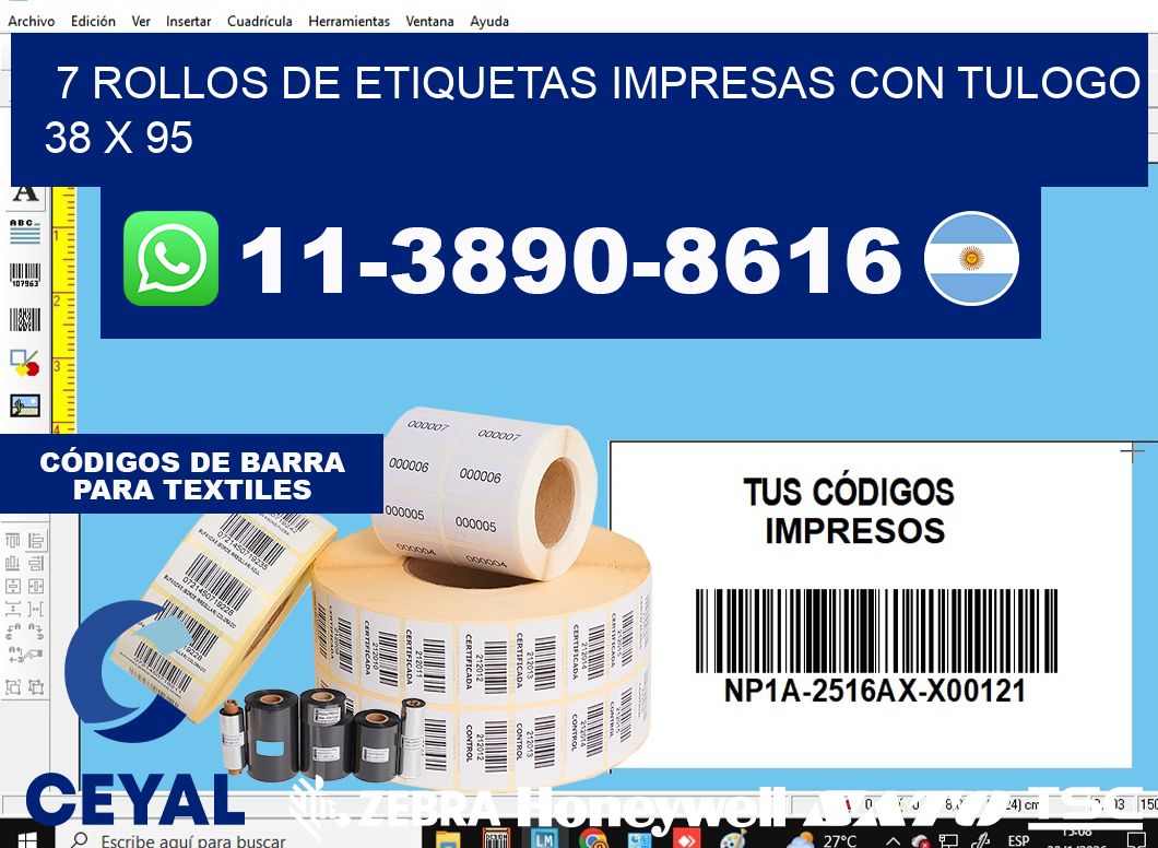 7 rollos de etiquetas impresas con tulogo 38 x 95