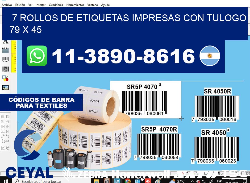 7 rollos de etiquetas impresas con tulogo 79 x 45