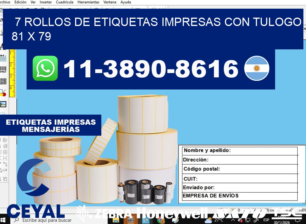 7 rollos de etiquetas impresas con tulogo 81 x 79