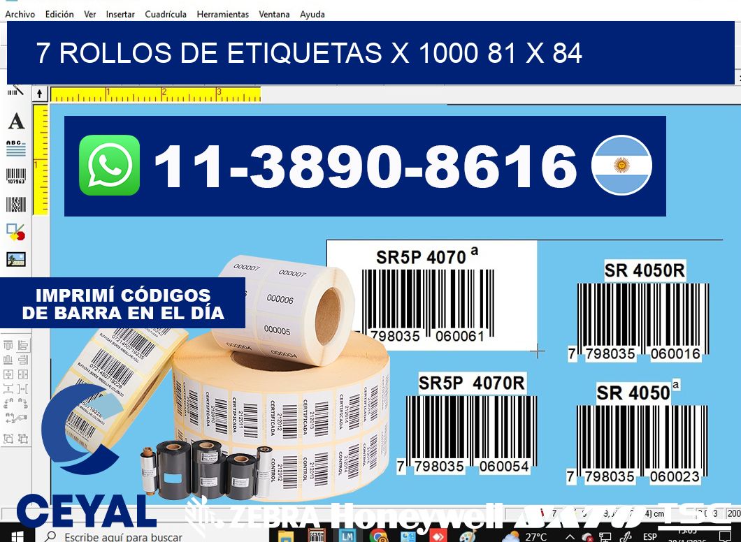 7 rollos de etiquetas x 1000 81 x 84