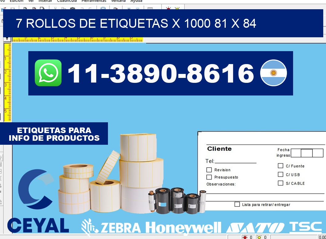 7 rollos de etiquetas x 1000 81 x 84