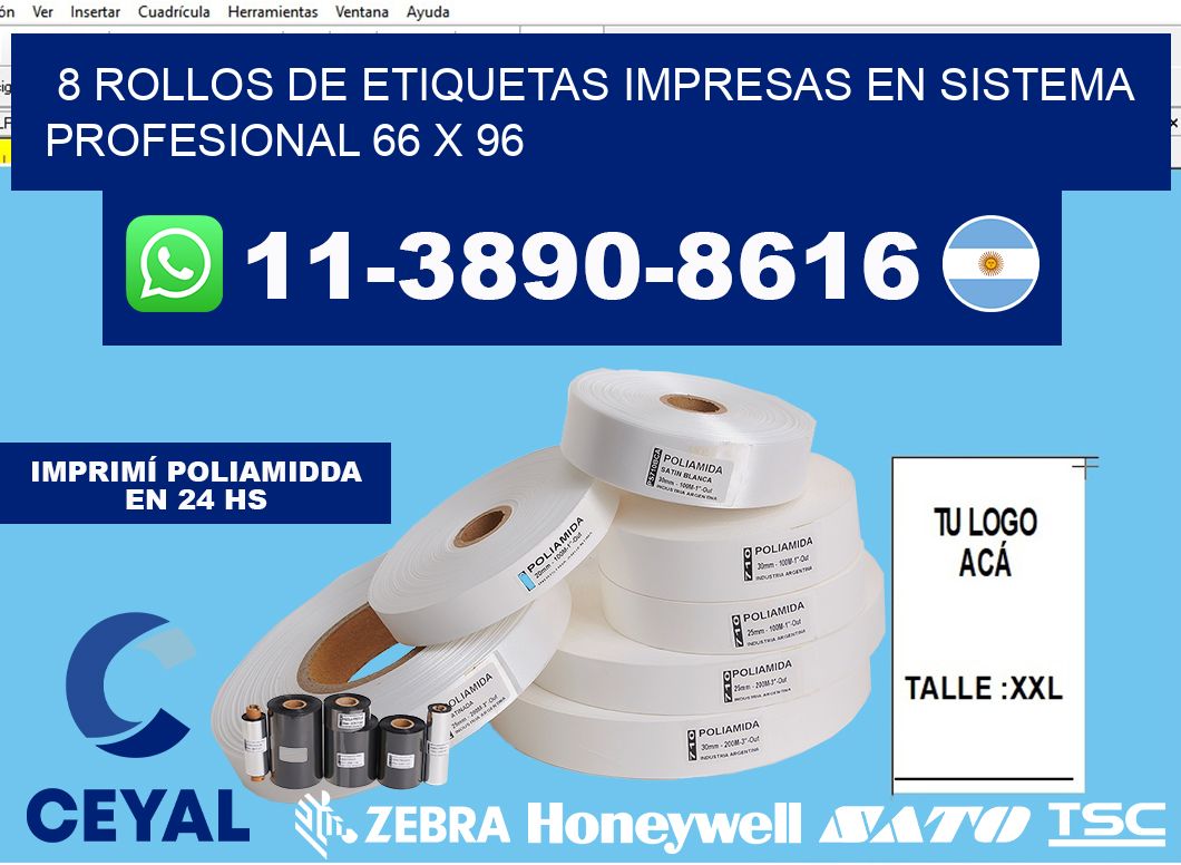 8 rollos de etiquetas impresas en sistema profesional 66 x 96