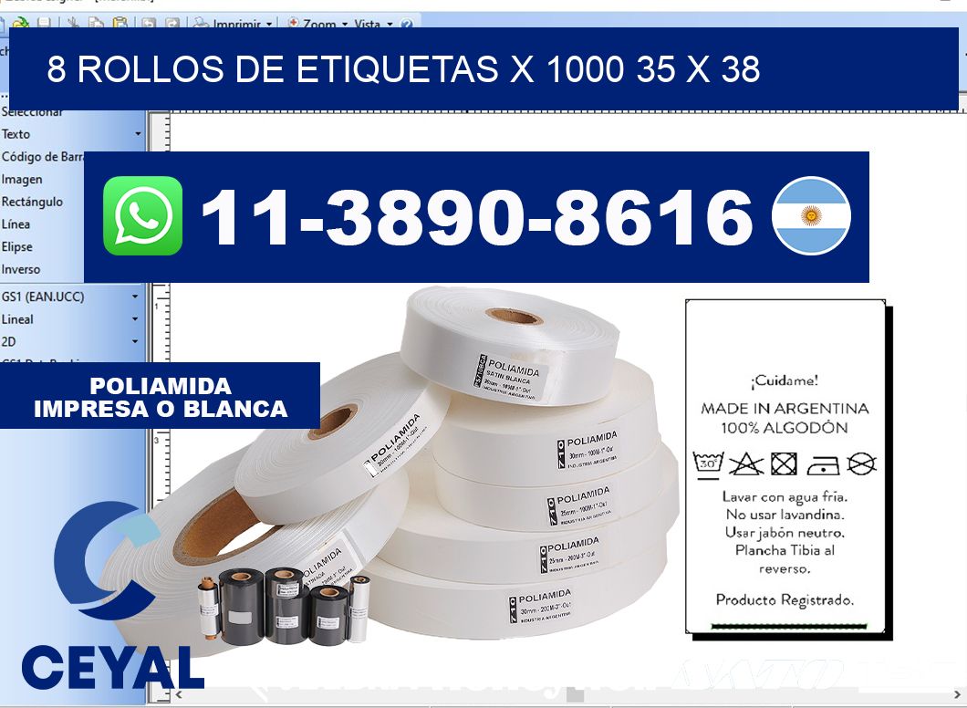 8 rollos de etiquetas x 1000 35 x 38