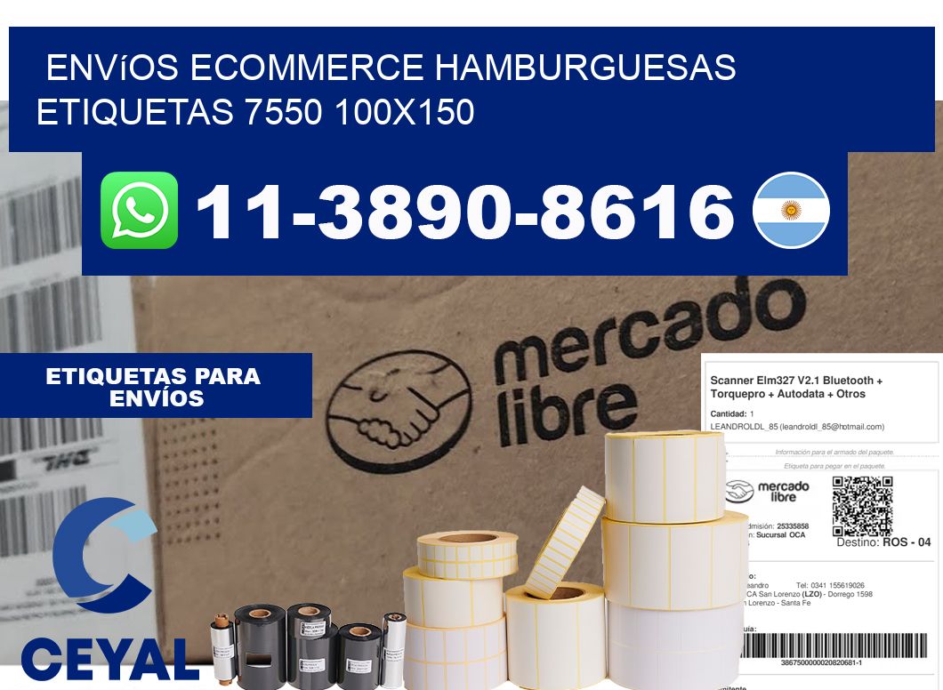 Envíos Ecommerce hamburguesas etiquetas 7550 100x150