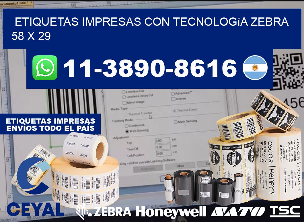 etiquetas impresas con tecnología Zebra 58 x 29