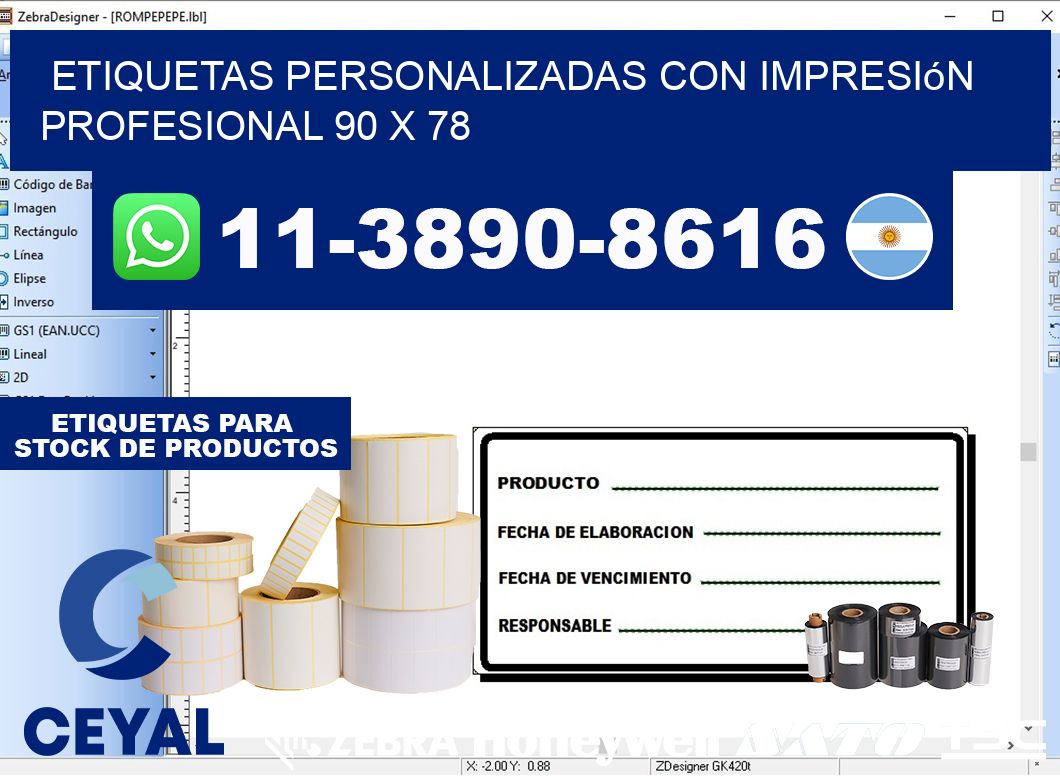 etiquetas personalizadas con impresión profesional 90 x 78