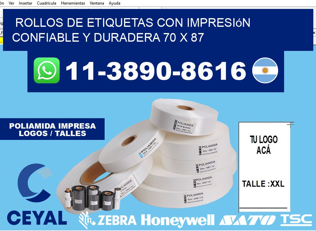 rollos de etiquetas con impresión confiable y duradera 70 x 87