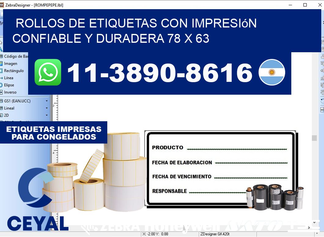 rollos de etiquetas con impresión confiable y duradera 78 x 63