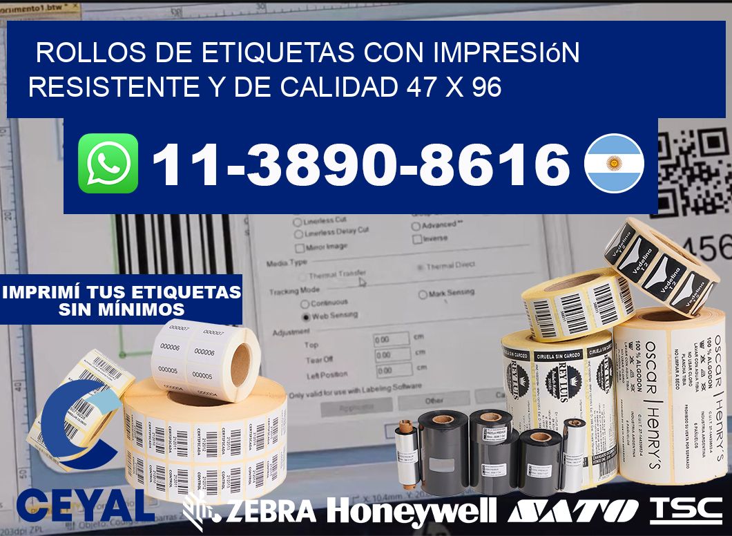 rollos de etiquetas con impresión resistente y de calidad 47 x 96