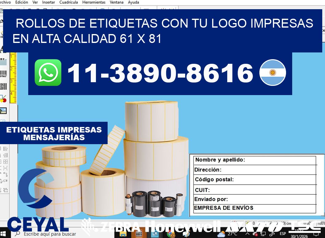rollos de etiquetas con tu logo impresas en alta calidad 61 x 81