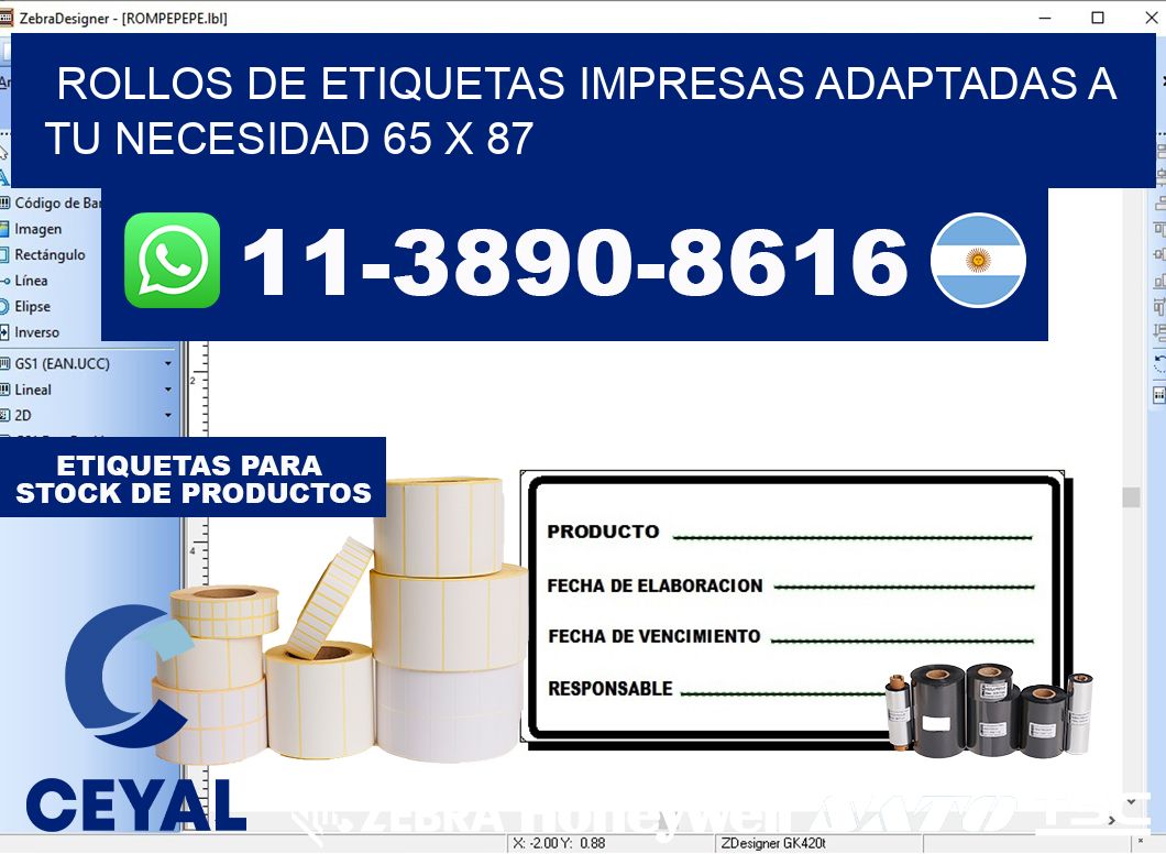 rollos de etiquetas impresas adaptadas a tu necesidad 65 x 87