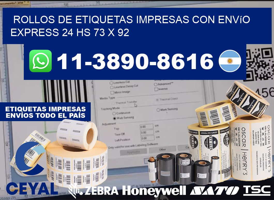 rollos de etiquetas impresas con envío express 24 hs 73 x 92