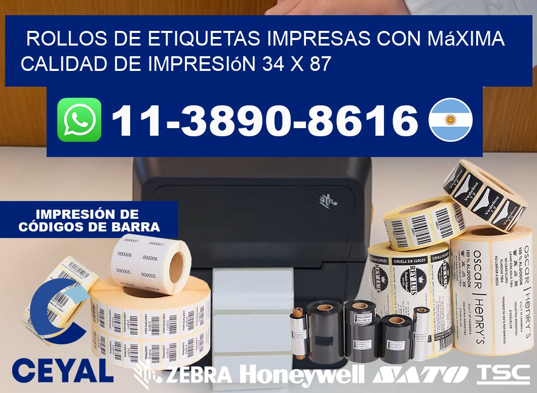 rollos de etiquetas impresas con máxima calidad de impresión 34 x 87