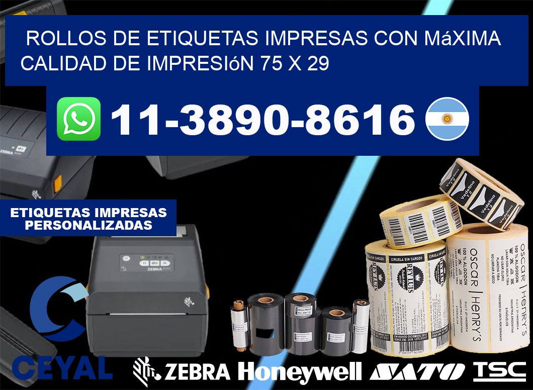 rollos de etiquetas impresas con máxima calidad de impresión 75 x 29