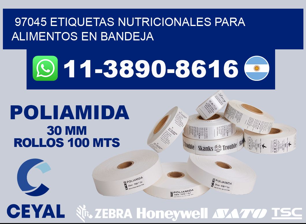 97045 etiquetas nutricionales para alimentos en bandeja