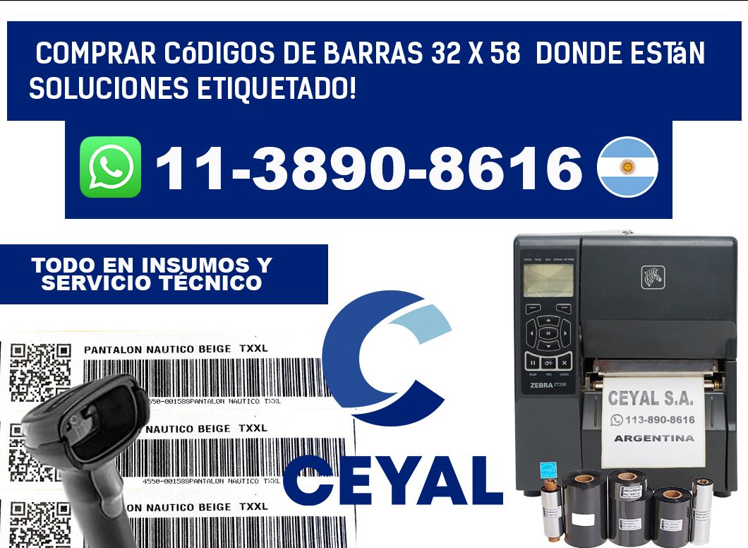 Comprar códigos de barras 32 x 58  donde están soluciones etiquetado!