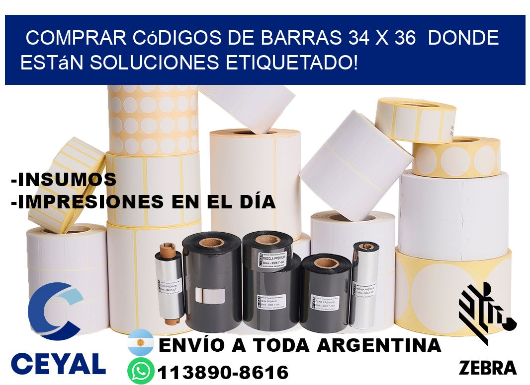 Comprar códigos de barras 34 x 36  donde están soluciones etiquetado!