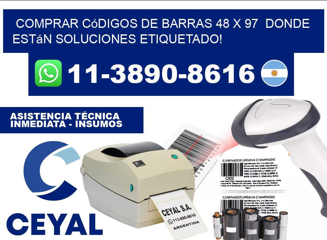 Comprar códigos de barras 48 x 97  donde están soluciones etiquetado!