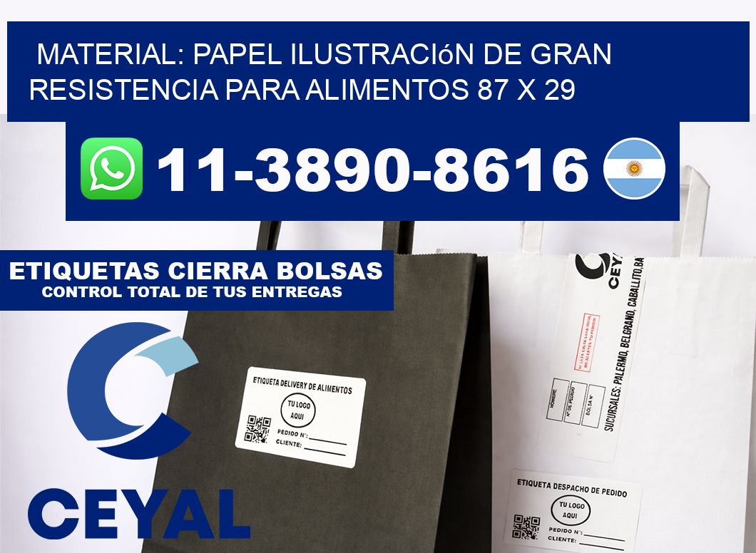 Material: papel ilustración de gran resistencia para alimentos 87 x 29