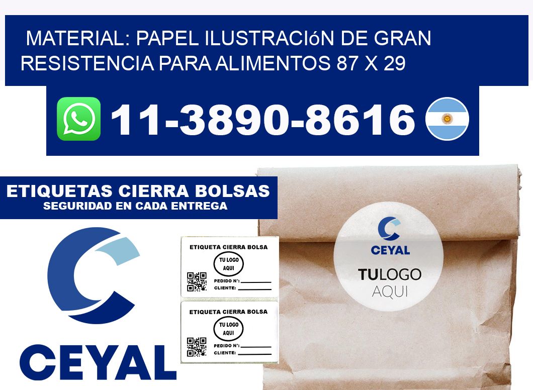 Material: papel ilustración de gran resistencia para alimentos 87 x 29