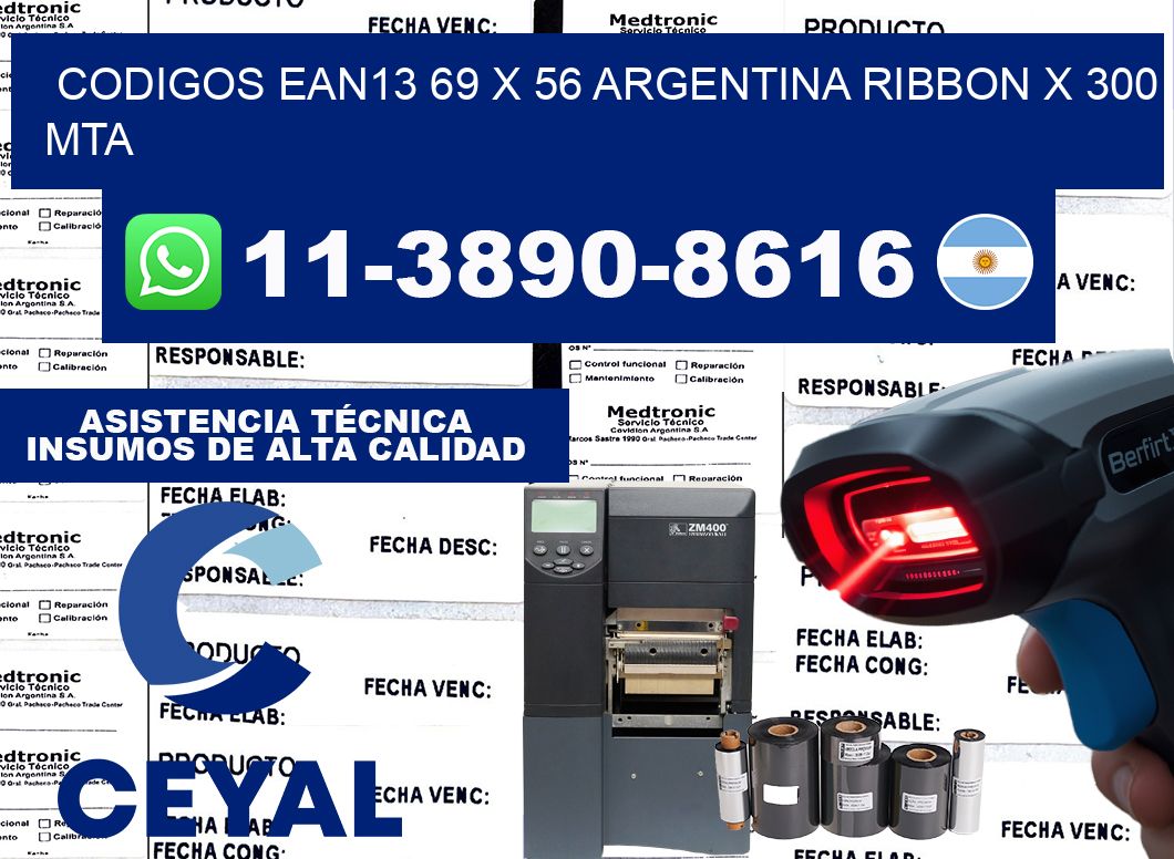 codigos ean13 69 x 56 argentina ribbon x 300 mta