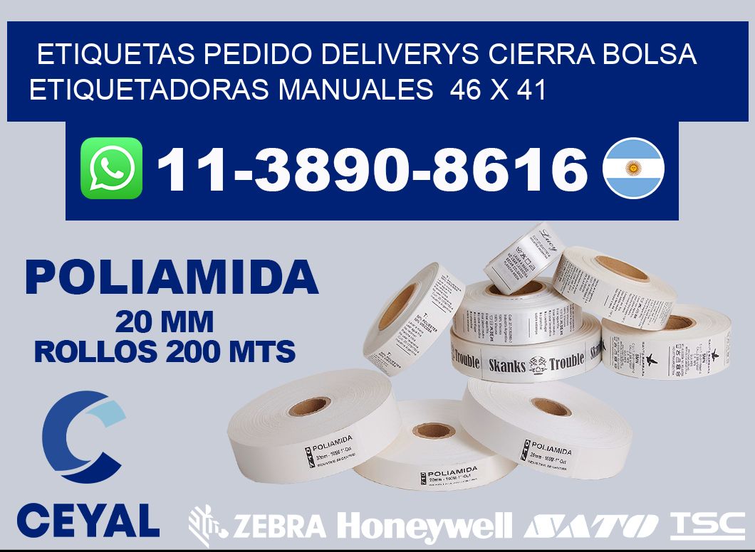 etiquetas pedido deliverys cierra bolsa  Etiquetadoras Manuales  46 x 41