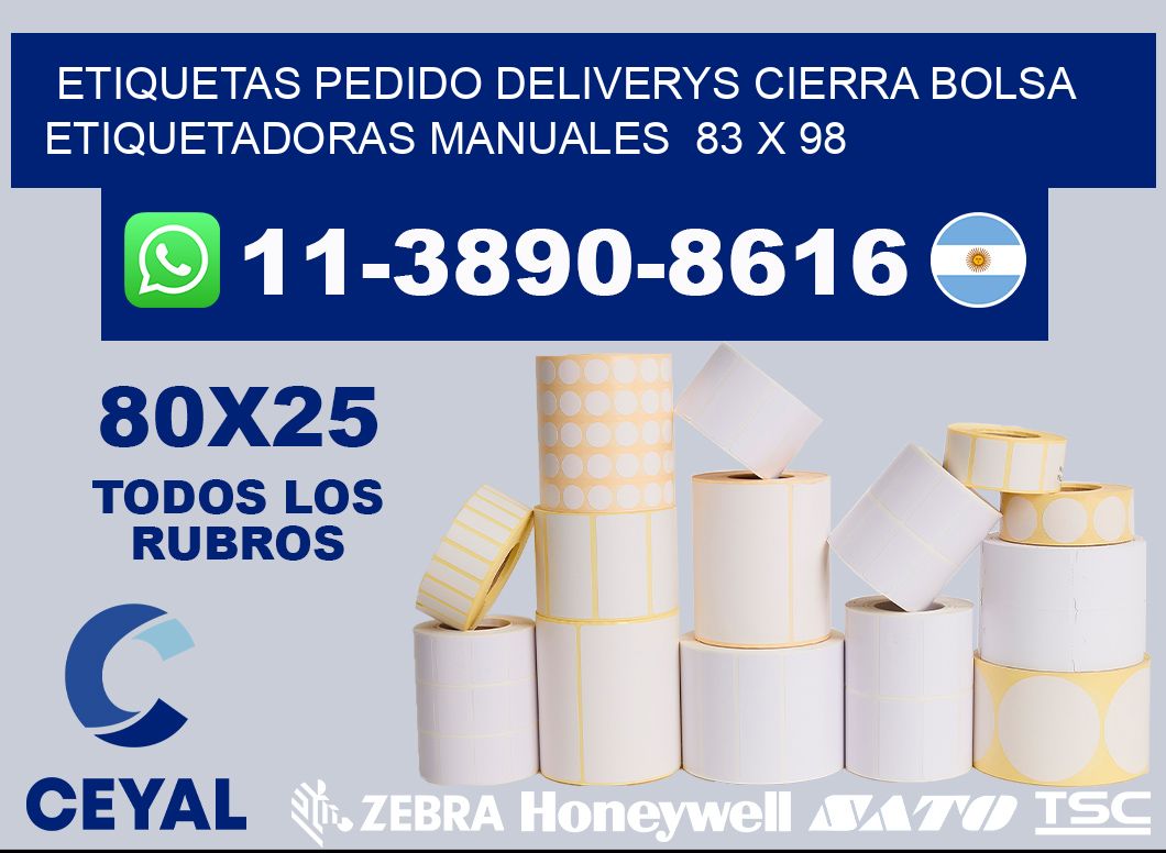 etiquetas pedido deliverys cierra bolsa  Etiquetadoras Manuales  83 x 98