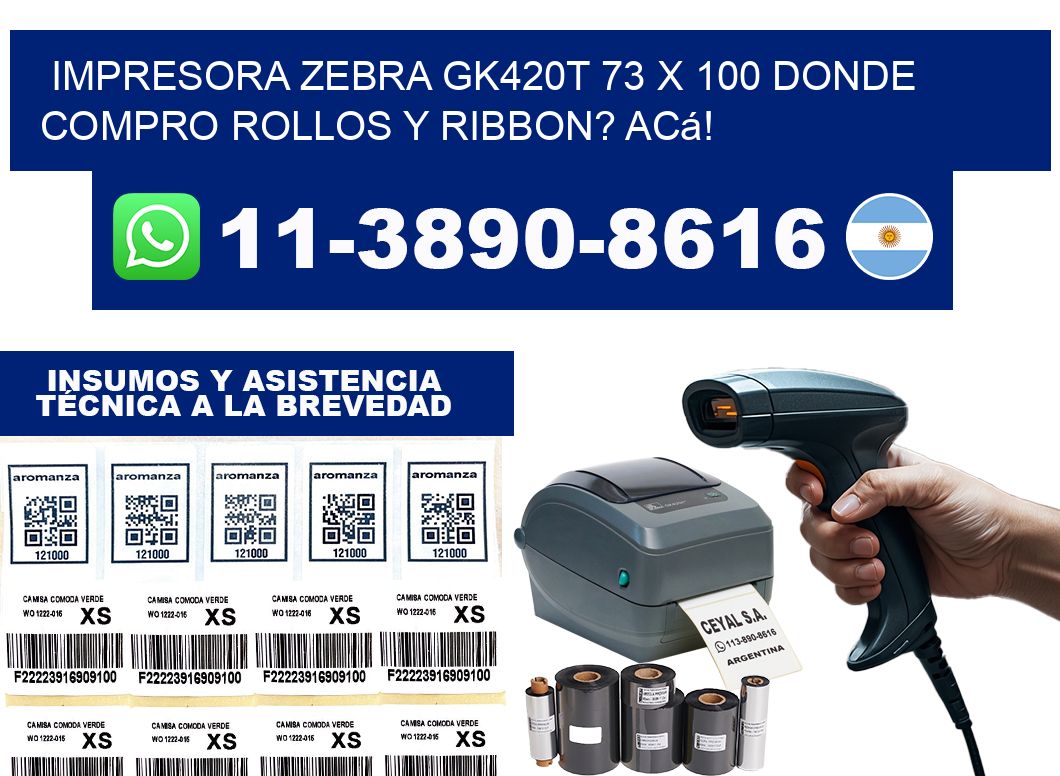 impresora zebra gk420t 73 x 100 Donde compro rollos y ribbon? Acá!