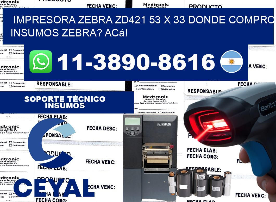 impresora zebra zd421 53 x 33 Donde compro insumos zebra? Acá!