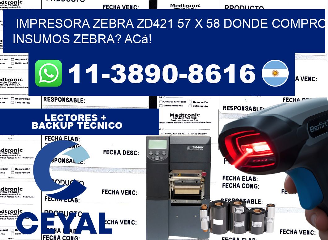 impresora zebra zd421 57 x 58 Donde compro insumos zebra? Acá!