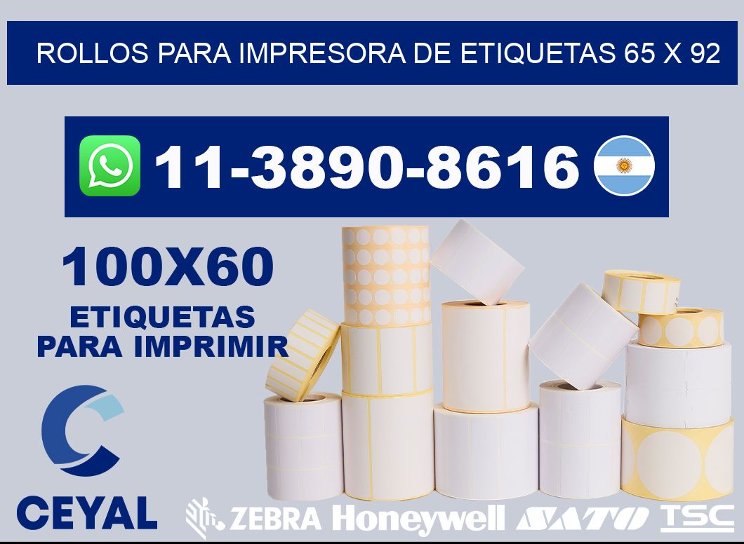 rollos para impresora de etiquetas 65 x 92