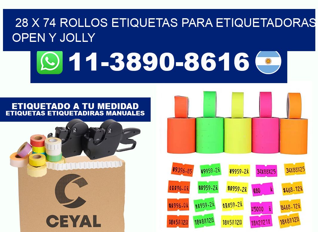 28 x 74 Rollos etiquetas para etiquetadoras open y jolly