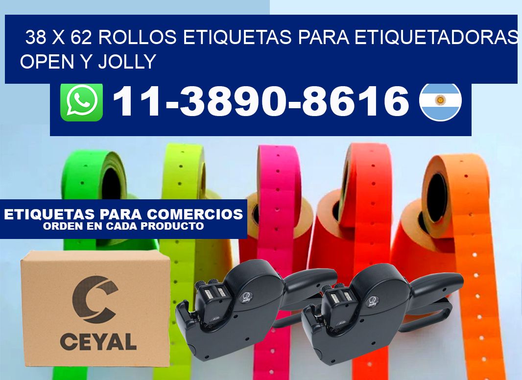 38 x 62 Rollos etiquetas para etiquetadoras open y jolly