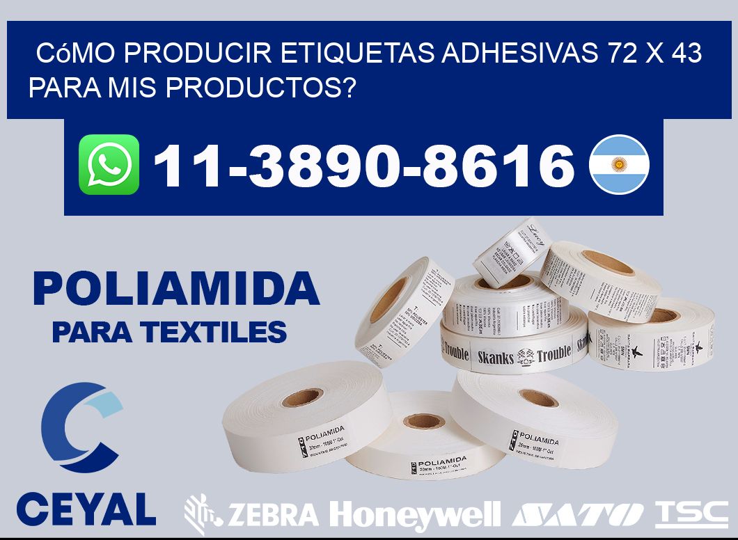 Cómo producir etiquetas adhesivas 72 x 43 para mis productos?