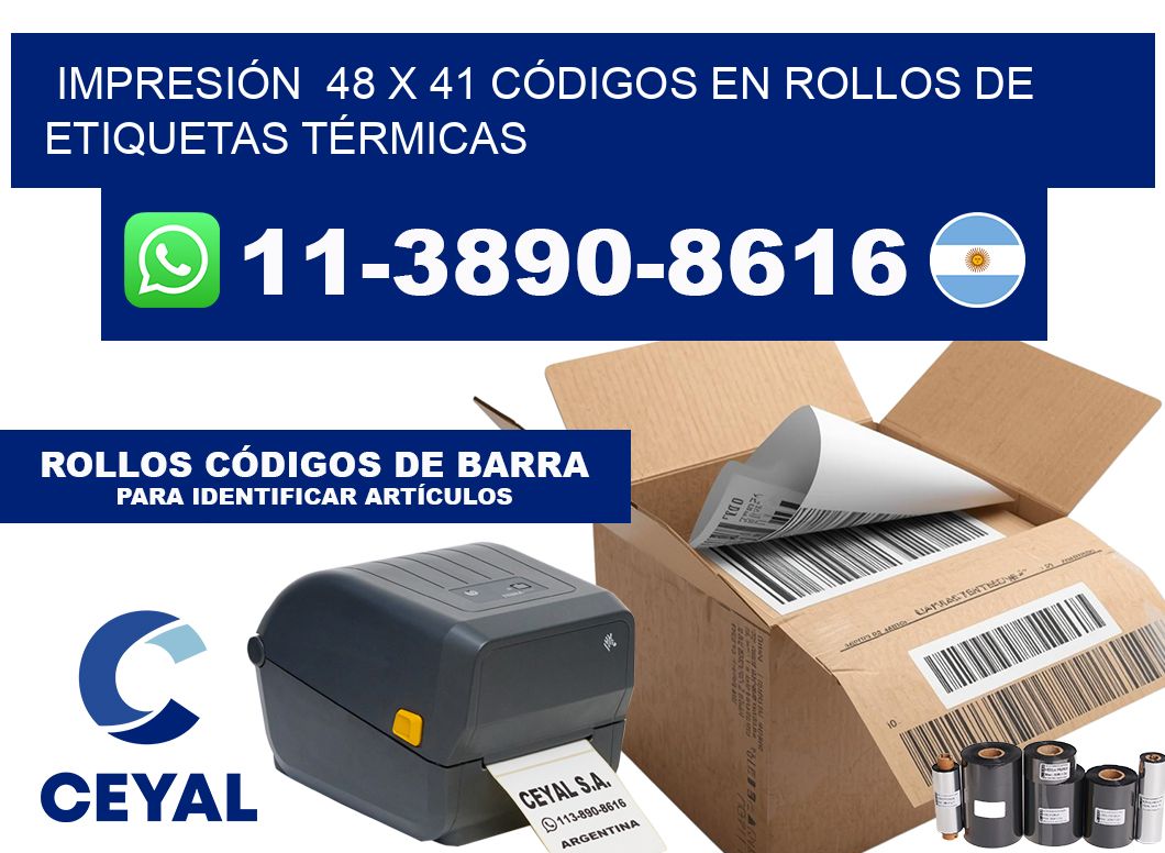 IMPRESIÓN  48 x 41 CÓDIGOS EN ROLLOS DE ETIQUETAS TÉRMICAS