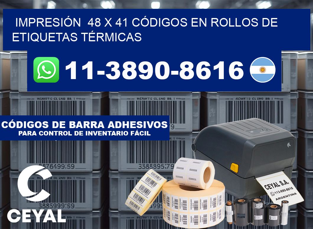 IMPRESIÓN  48 x 41 CÓDIGOS EN ROLLOS DE ETIQUETAS TÉRMICAS