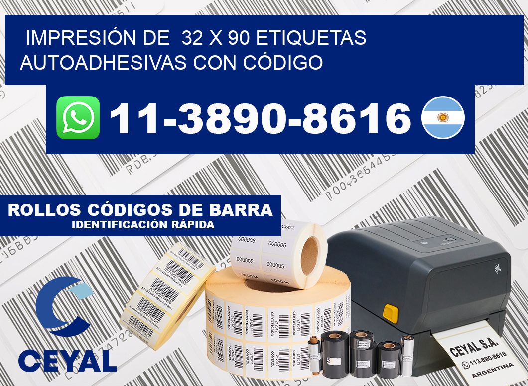 IMPRESIÓN DE  32 x 90 ETIQUETAS AUTOADHESIVAS CON CÓDIGO
