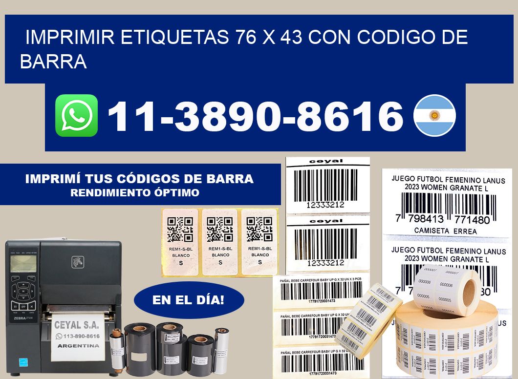 imprimir etiquetas 76 x 43 con codigo de barra