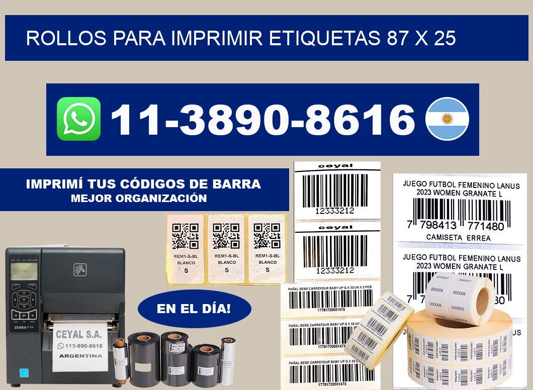 rollos para imprimir etiquetas 87 x 25