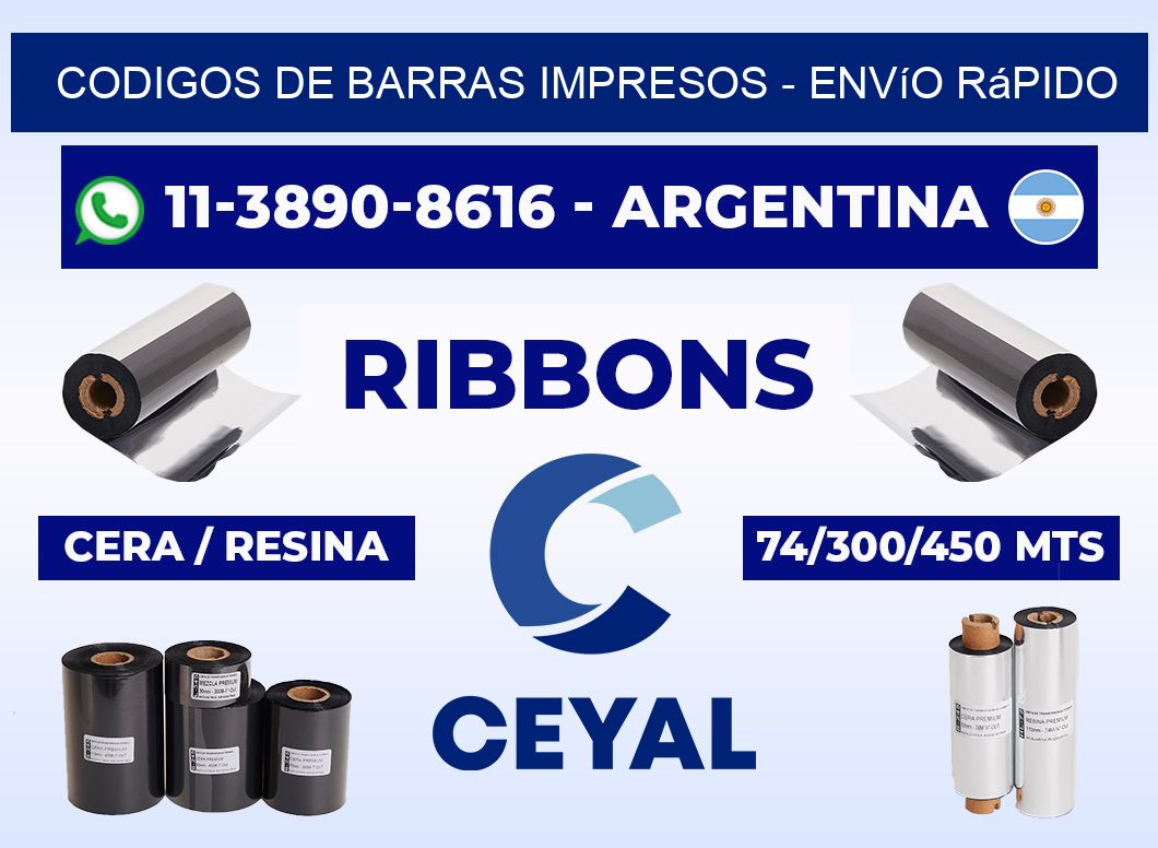 CODIGOS DE BARRAS IMPRESOS - Envío rápido